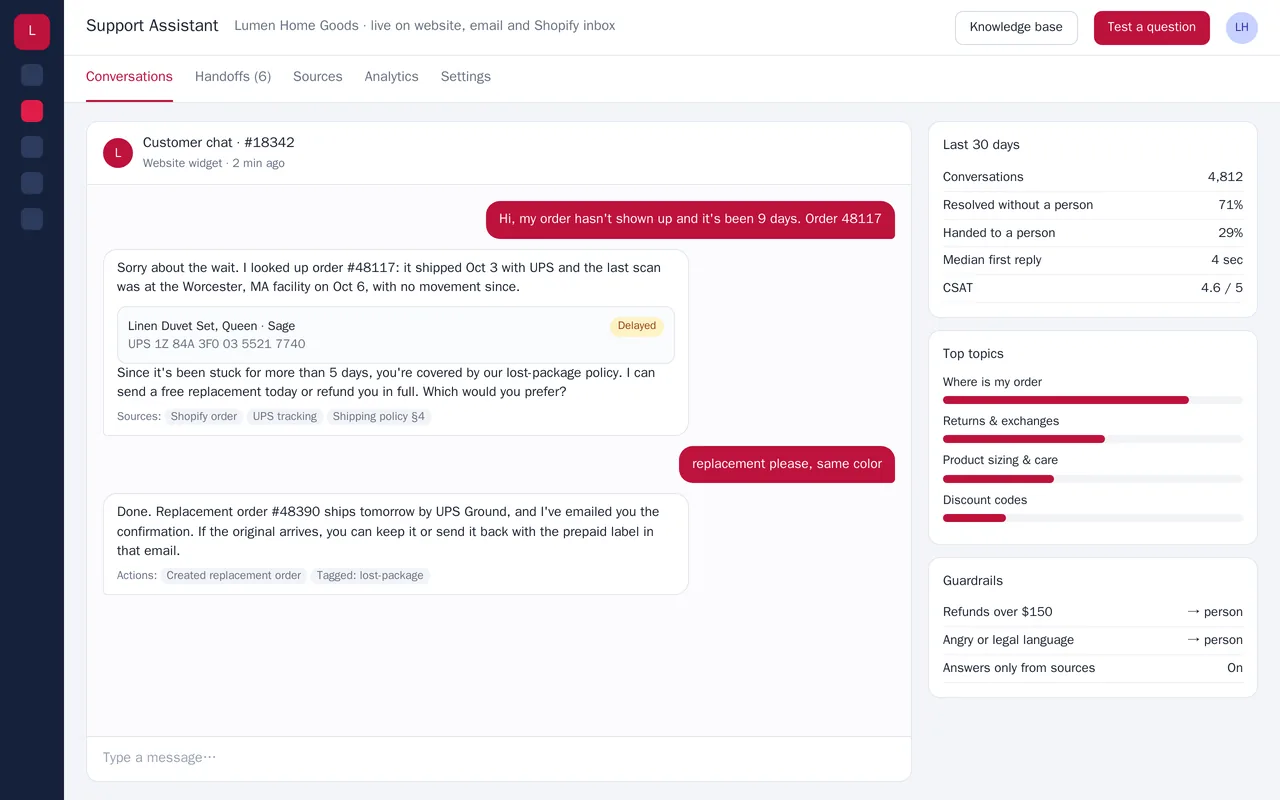 AI customer-support assistant for a home-goods store