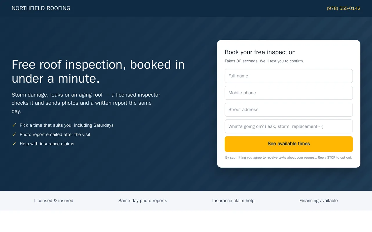 Lead-to-booking system for a roofing company (GoHighLevel)