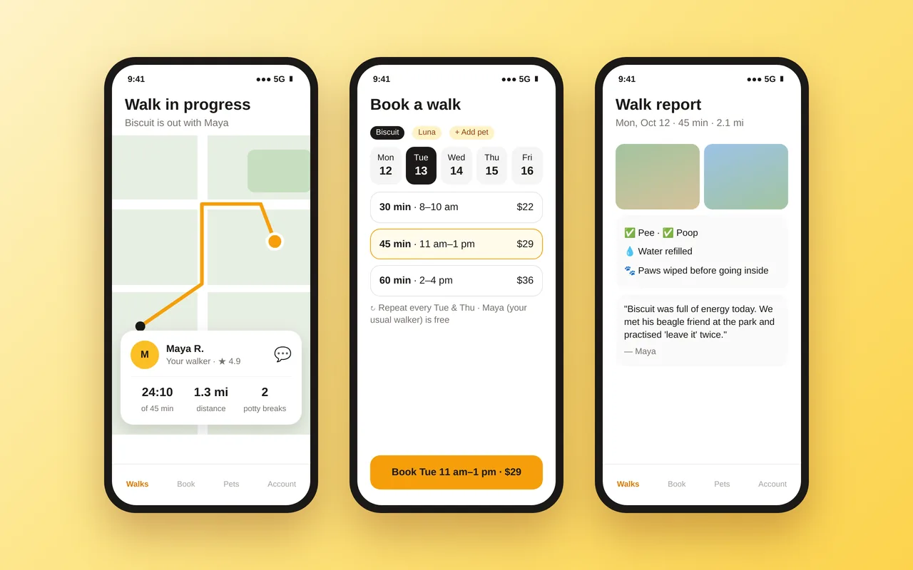 iOS and Android app for a dog-walking company