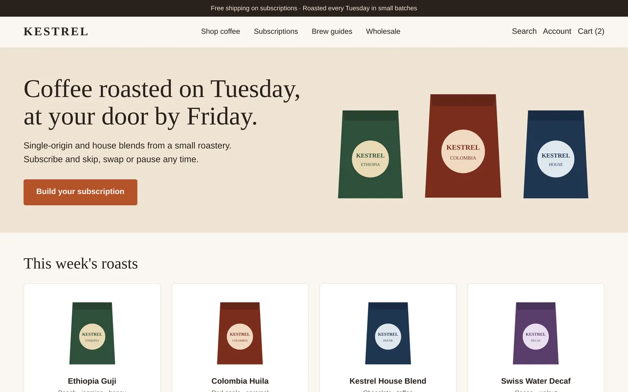 Shopify theme for a small-batch coffee roaster