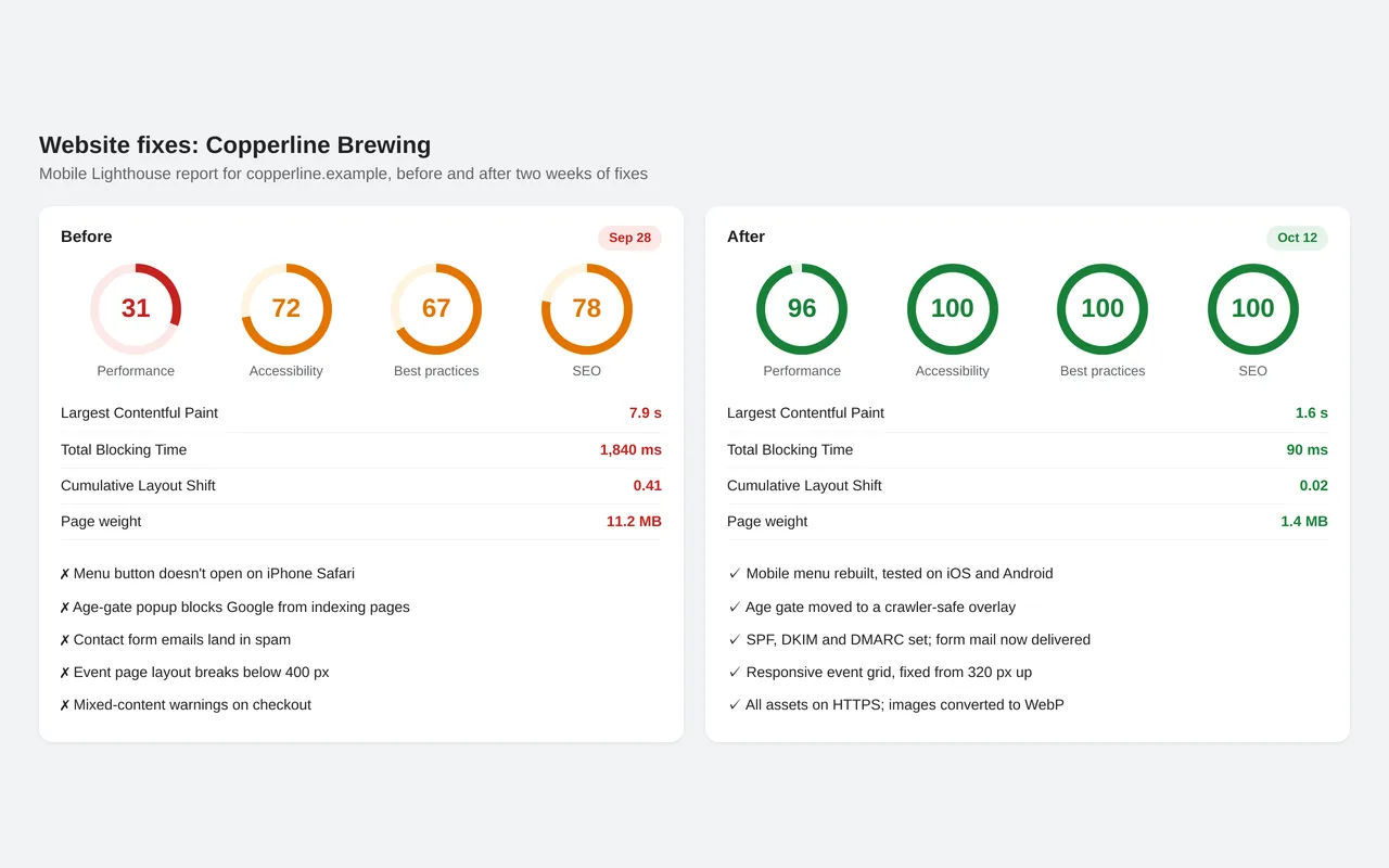 Website speed and bug fixes for a craft brewery