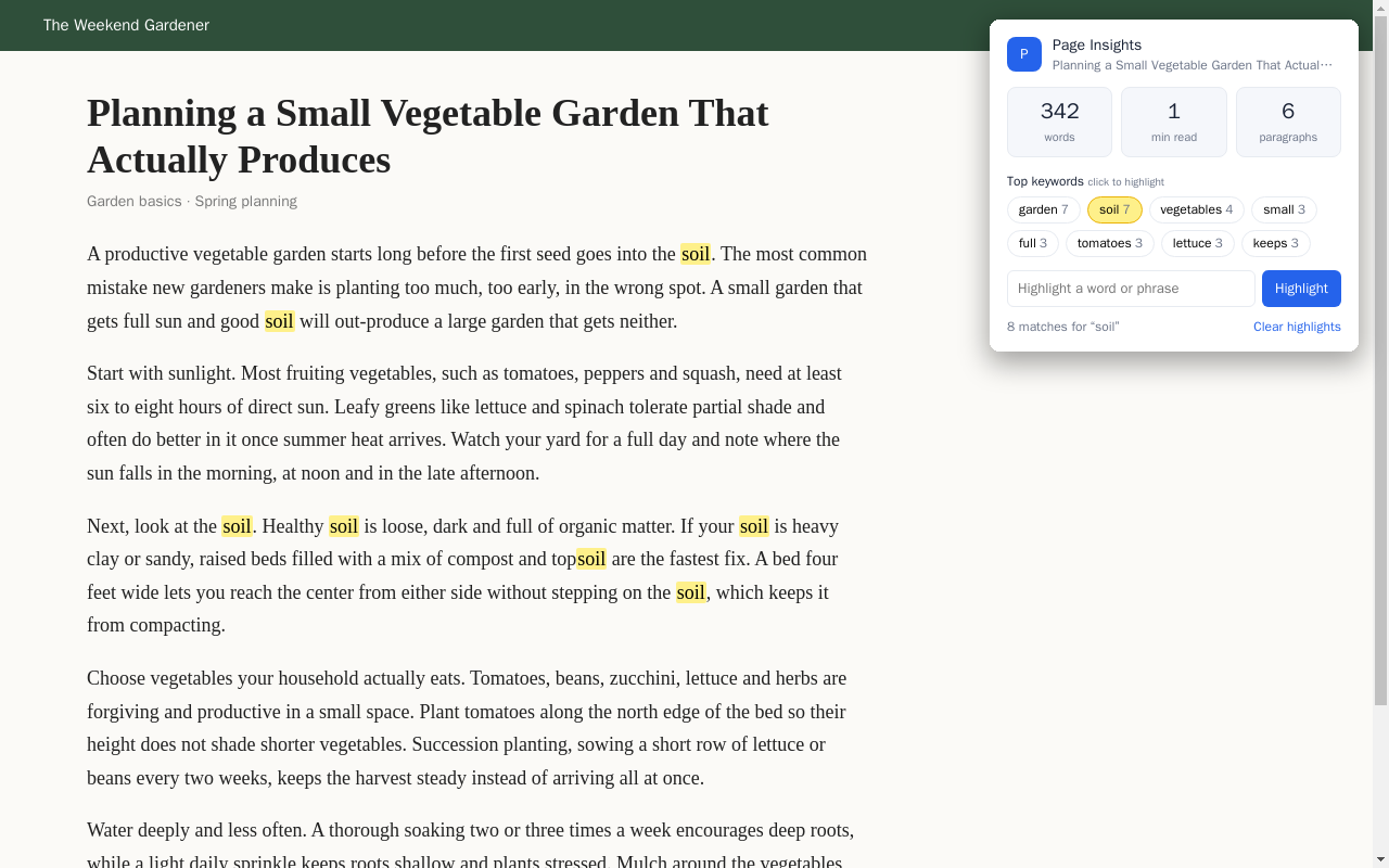 Page Insights Chrome extension (MV3)
